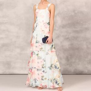 NWT AIDAN MATTOX FLORAL PRINT EMBROIDERED LONG A-LINE GOWN